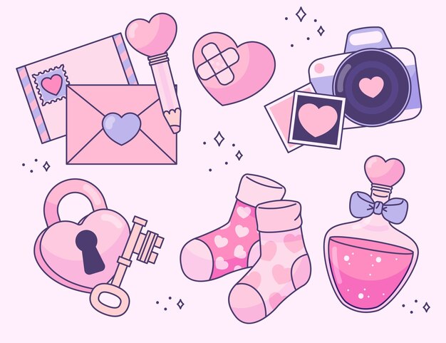 Conjunto de elementos de dibujos animados de amor