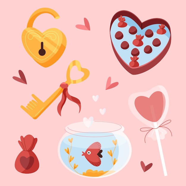 Conjunto de elementos de dibujos animados de amor