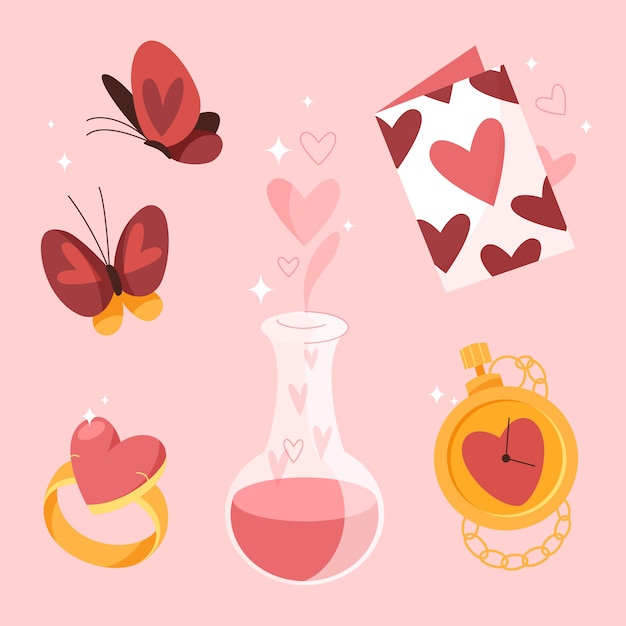 Conjunto de elementos de dibujos animados de amor