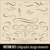 Vector gratuito conjunto de elementos de diseño caligráficos y decoración de páginas.