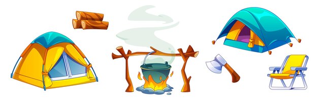Conjunto de elementos de diseño del campamento de verano