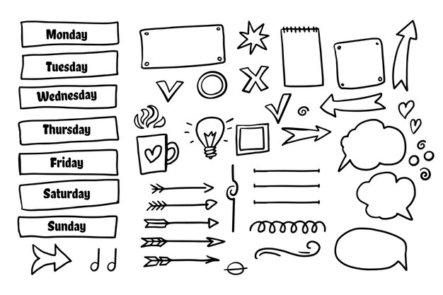 Conjunto de elementos de diseño dibujados a mano