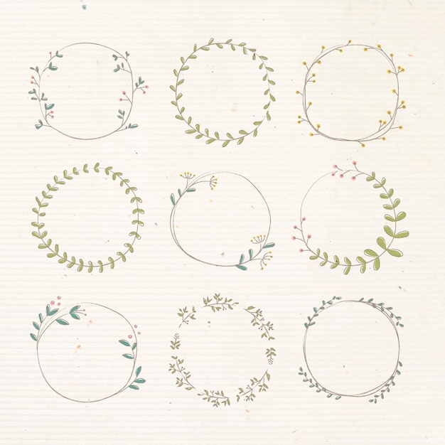 Conjunto de elementos de diseño de etiqueta de doodle frondoso