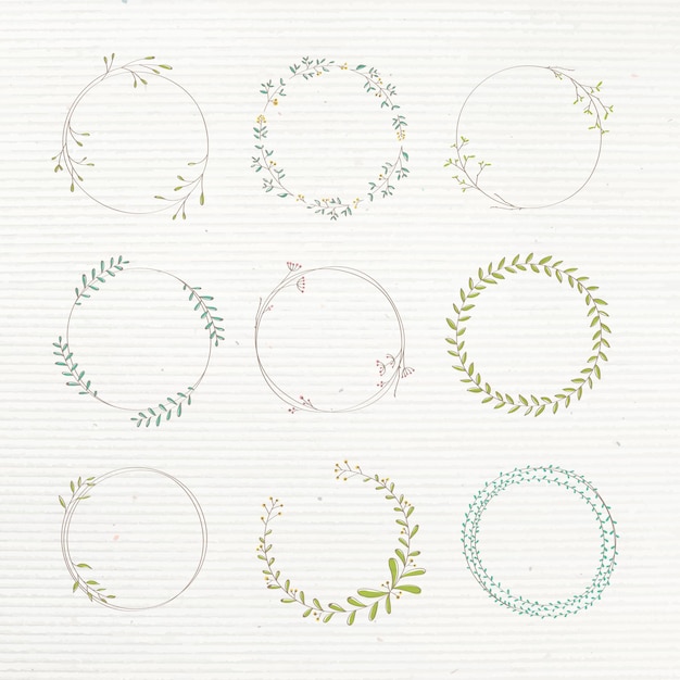 Conjunto de elementos de diseño de etiqueta de doodle frondoso