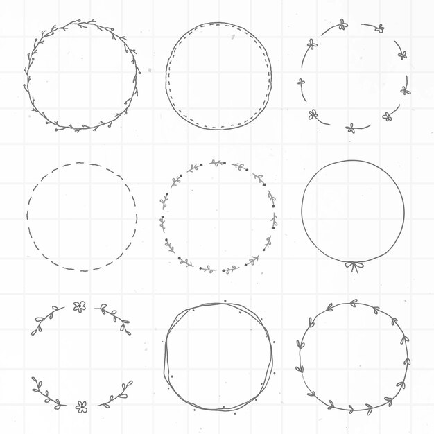 Conjunto de elementos de diseño de etiqueta engomada del diario frondoso del doodle