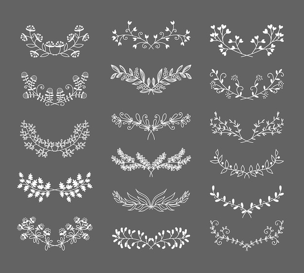 Vector gratuito conjunto de elementos de diseño gráfico floral simétrico sobre fondo gris.