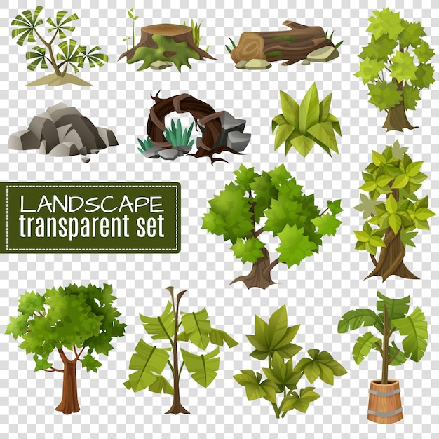 Vector gratuito conjunto de elementos de diseño de paisaje de fondo transparente