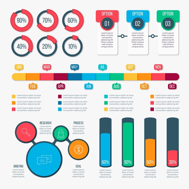 Conjunto de elementos de diseño plano infografía