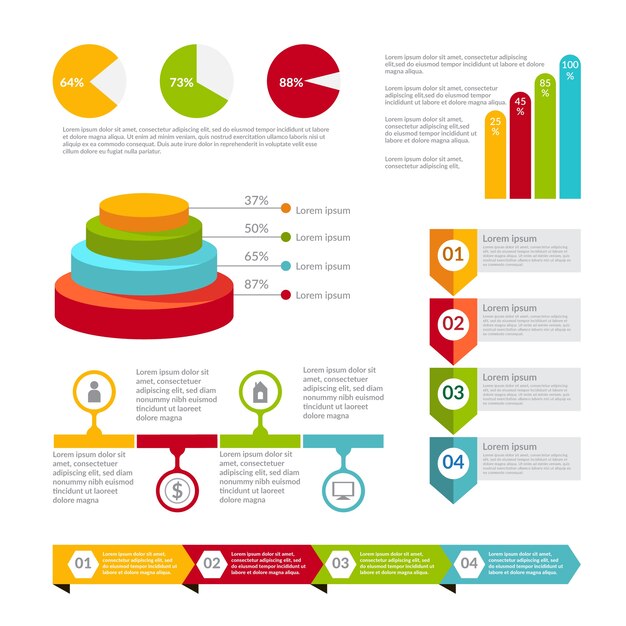 Conjunto de elementos de diseño plano infografía