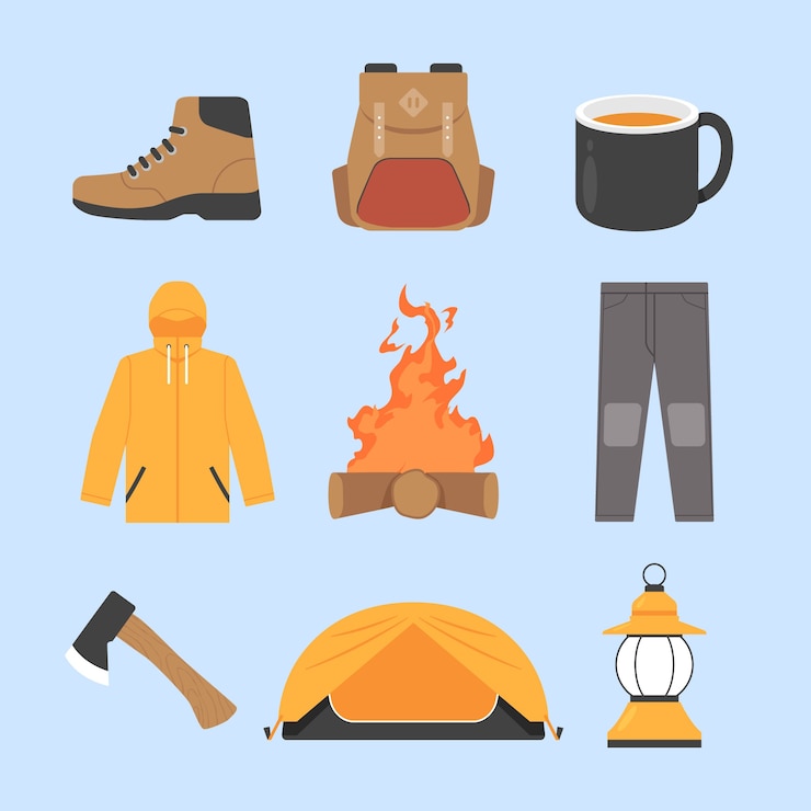 Vector gratuito conjunto de elementos de diseño plano para senderismo
