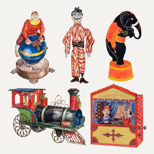 Conjunto de elementos de diseño de vectores de juguetes para niños antiguos, remezclado de la colección de dominio público