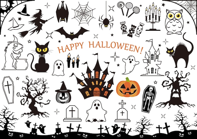 Conjunto de elementos de diseño vectorial de Halloween feliz aislado en un fondo blanco.