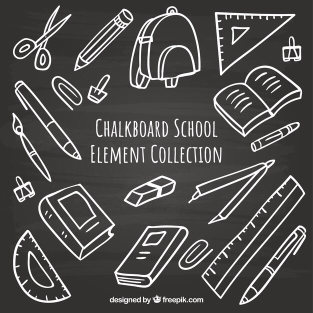 Conjunto de elementos de escuela en estilo pizarra