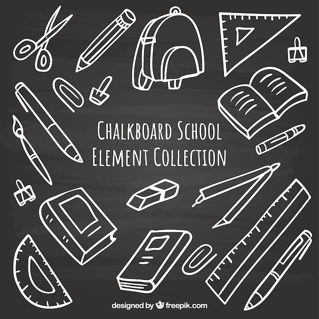 Conjunto de elementos de escuela en estilo pizarra