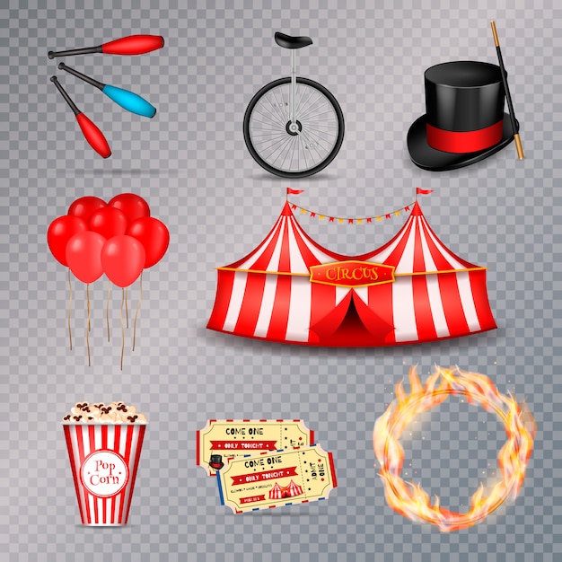 Vector gratuito conjunto de elementos esenciales de circo