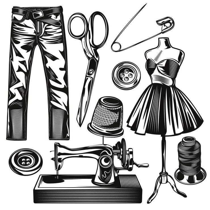 Vector gratuito conjunto de elementos de estudio de costura