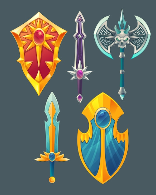 Vector gratuito conjunto de elementos de fantasía, objetos de diseño de juego de cuento de hadas aislados sobre fondo gris