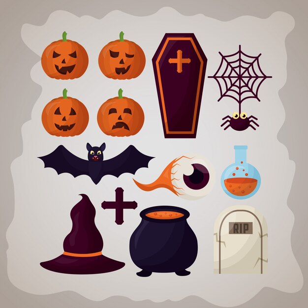 Vector gratuito conjunto de elementos de feliz día de halloween