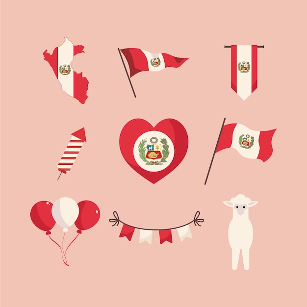 Vector gratuito conjunto de elementos de fiestas patrias de diseño plano