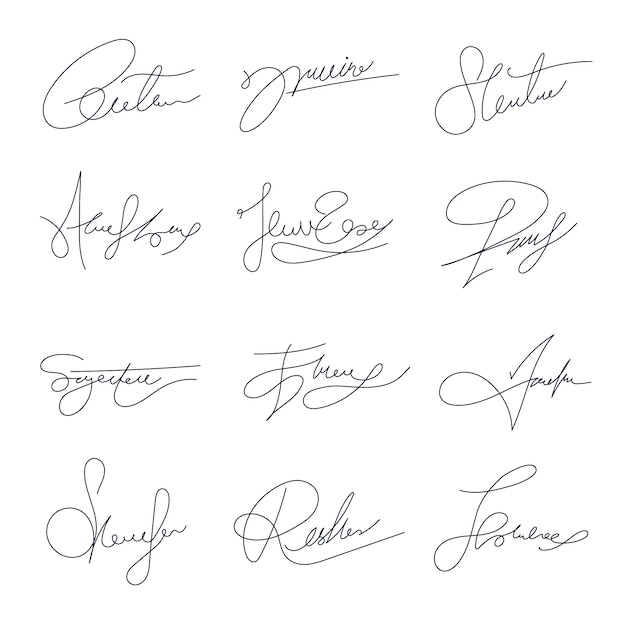 Conjunto de elementos de firma dibujados a mano