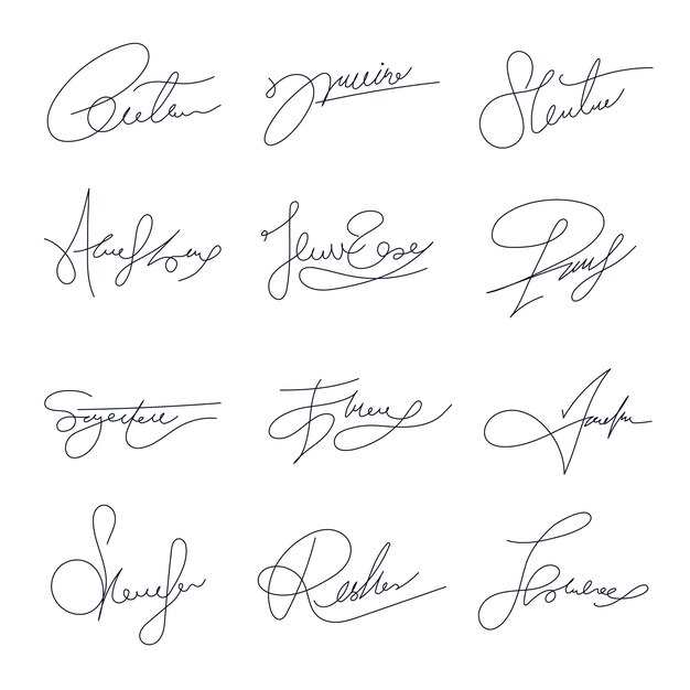Conjunto de elementos de firma dibujados a mano