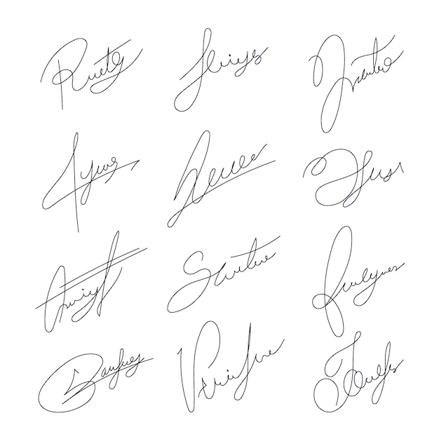Conjunto de elementos de firma dibujados a mano