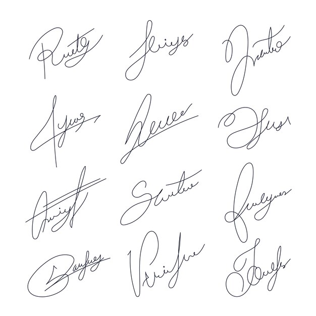 Conjunto de elementos de firma dibujados a mano