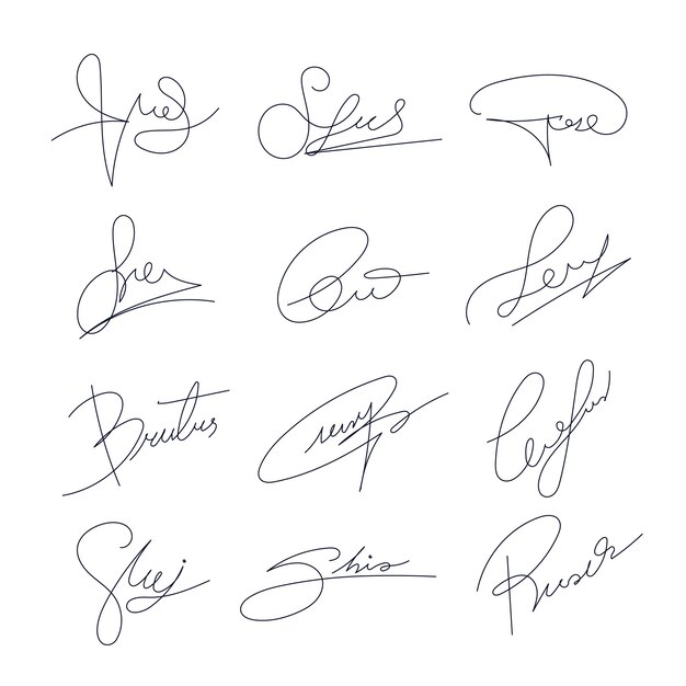 Conjunto de elementos de firma dibujados a mano