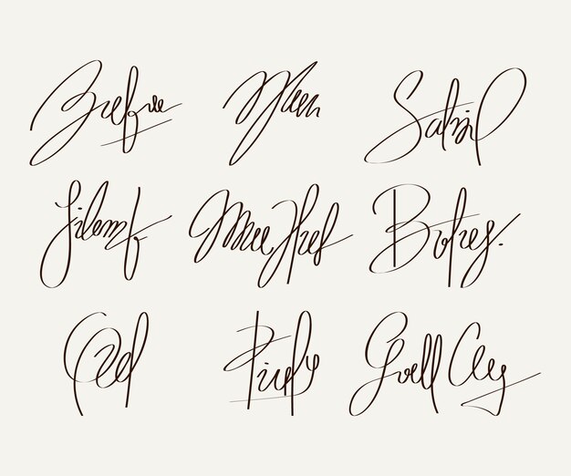 Conjunto de elementos de firma dibujados a mano