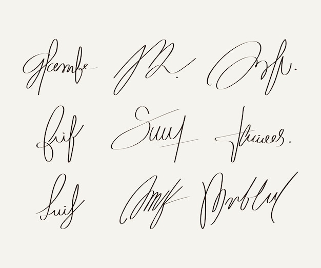 Conjunto de elementos de firma dibujados a mano