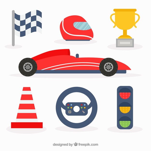 Conjunto de elementos de formula 1 en estilo flat