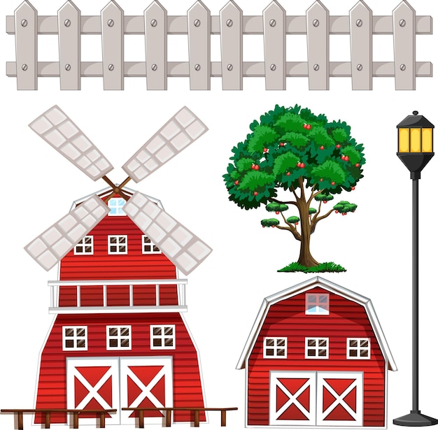 Conjunto de elementos de granja aislado en blanco