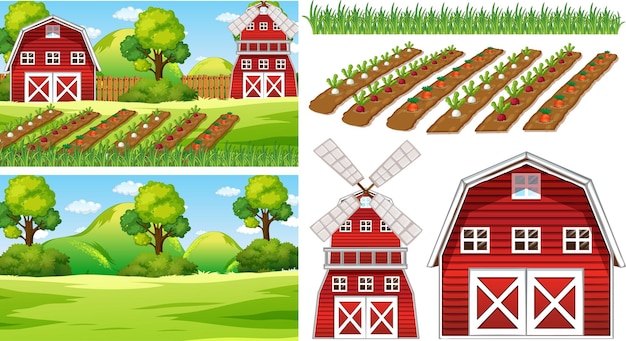 Vector gratuito conjunto de elementos de granja aislado con esencia de granja.