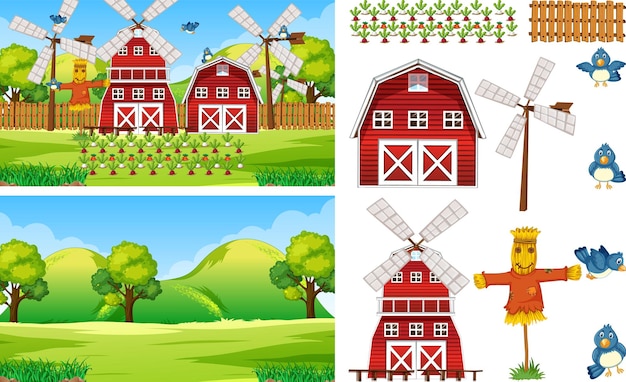 Vector gratuito conjunto de elementos de granja aislado con esencia de granja.