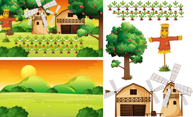 Conjunto de elementos de granja aislado con esencia de granja.