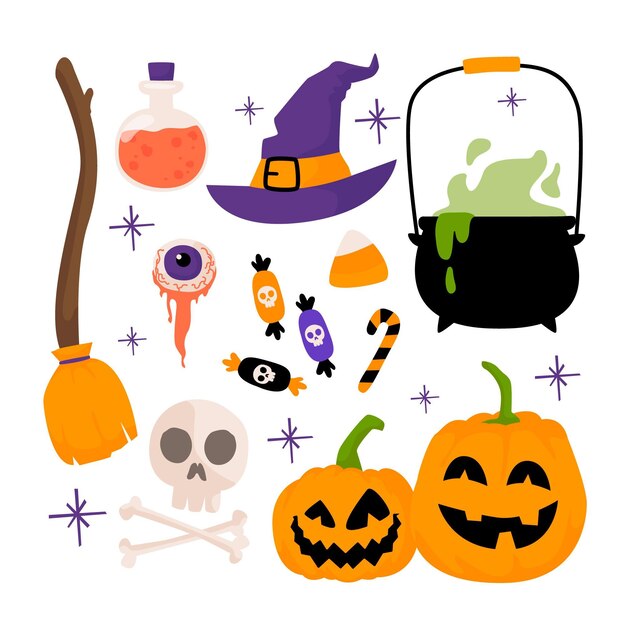 Conjunto de elementos de halloween dibujados a mano
