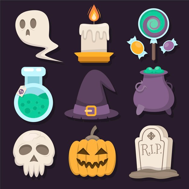Conjunto de elementos de halloween de diseño plano