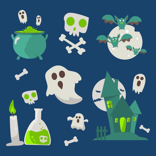 Conjunto de elementos de halloween de diseño plano