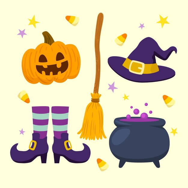 Conjunto de elementos de halloween de estilo dibujado a mano