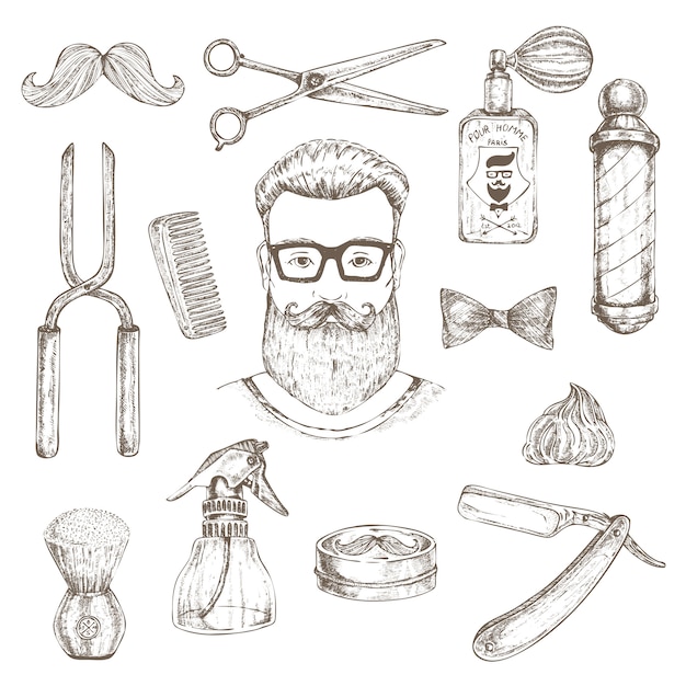 Conjunto de elementos hipster y peluquero