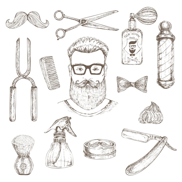 Vector gratuito conjunto de elementos hipster y peluquero