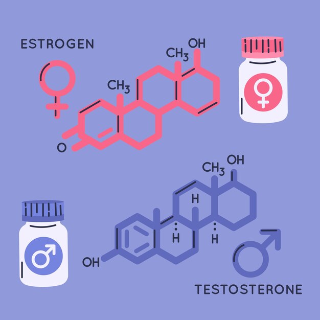 Conjunto de elementos de hormonas dibujadas a mano