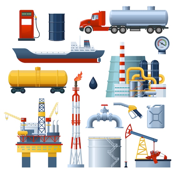 Conjunto de elementos de la industria petrolera