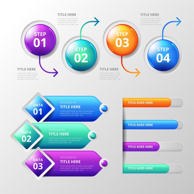 Conjunto de elementos de infografía brillante realista