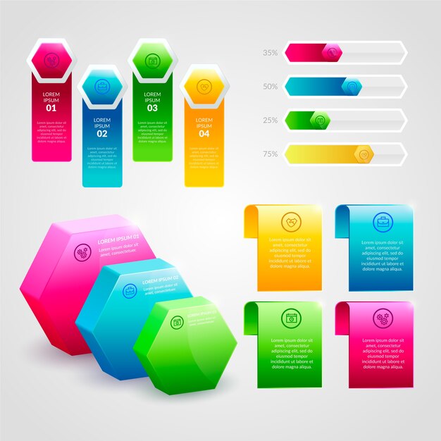 Conjunto de elementos de infografía brillante realista