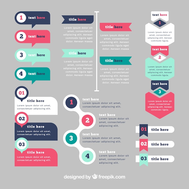 Conjunto de elementos de infografía con colores diferentes