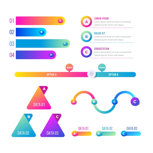 Conjunto de elementos de infografía colorido y degradado