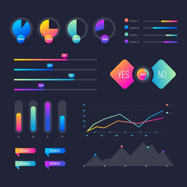 Conjunto de elementos de infografía colorido y degradado