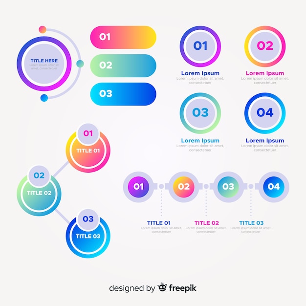 Conjunto de elementos de infografía degradado