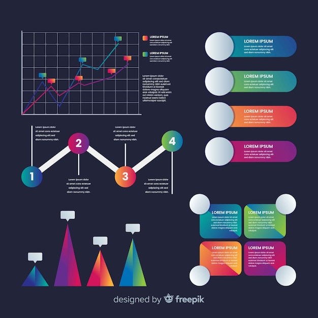 Conjunto de elementos de infografía degradado